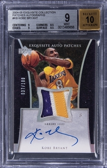 2004-05 UD "Exquisite Collection" Patches Autographs #AP-KB Kobe Bryant Signed Game Used Patch Card (#037/100) – BGS MINT 9/ BGS 10